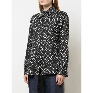 JASON WU Polka Dot Printed Shirt Size 8 Black Button-Up Long Sleeve EUC B36